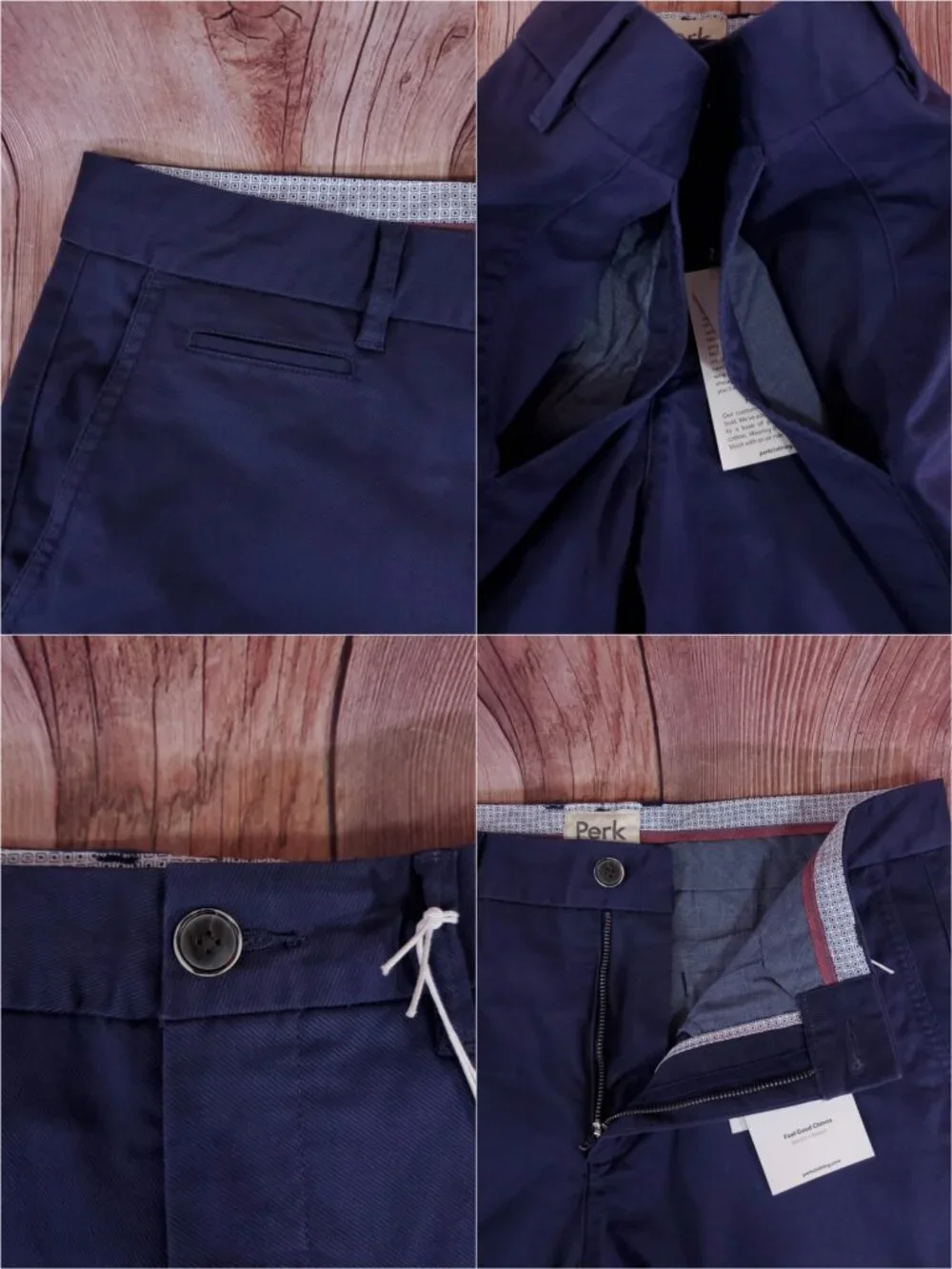 NWT Perk Clothing Feel Good Chino Mens 34x32 (31.5 Inseam) Slim Fit Stretch Navy